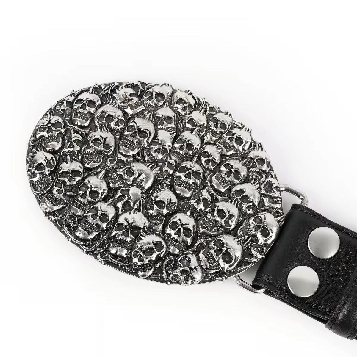 Chrome Skull Pile Belt Stacked Skulls Buckle Dark Punk Leather Waist